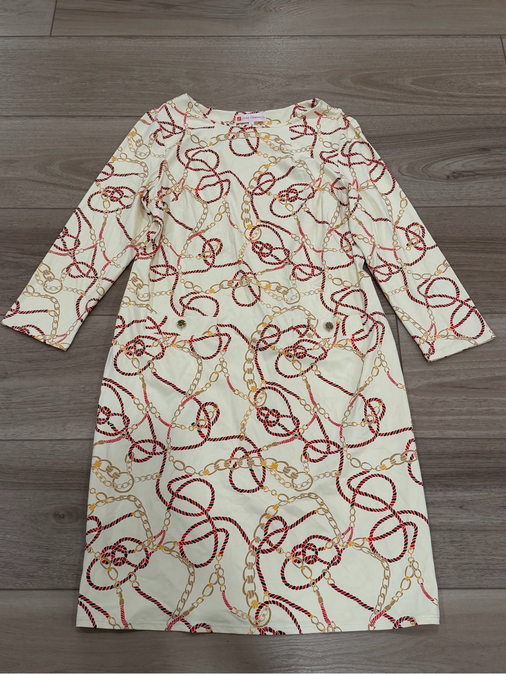 Jude Connally Sabine Dress Size XL Ribbons And Chains Cream